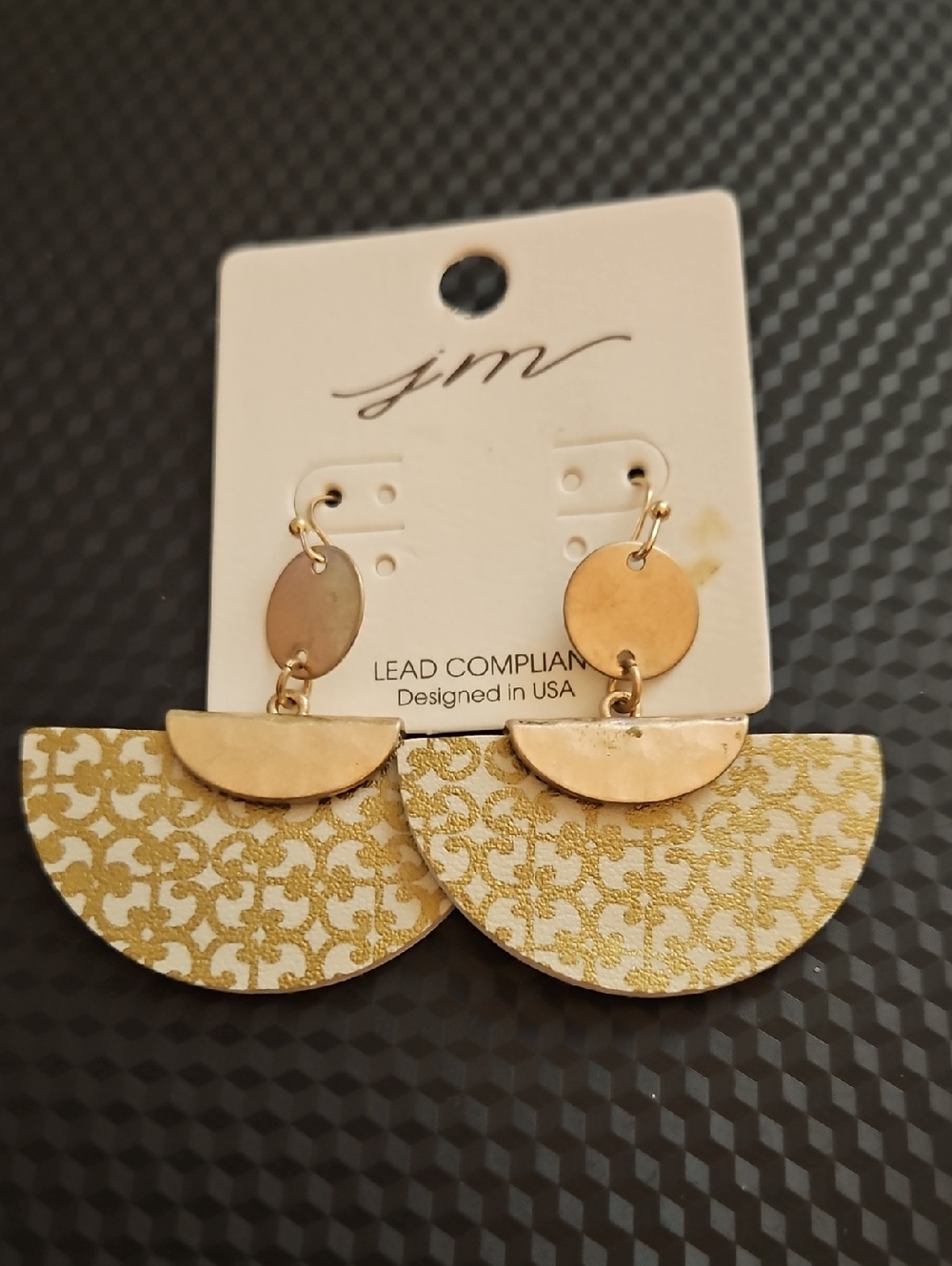 Gold-Tone Patterned Half-Moon Drop Earrings